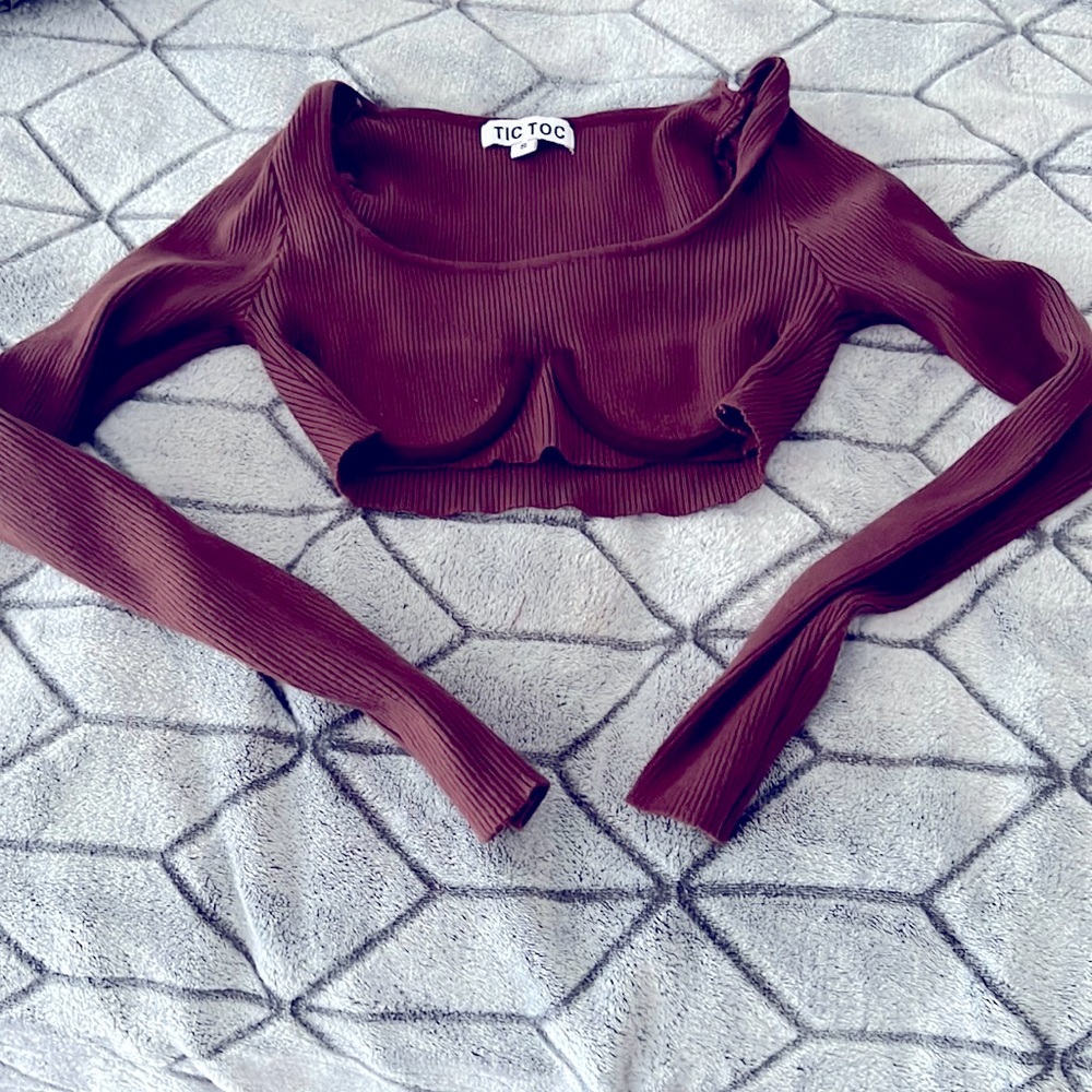 Tictoc Size Small Brown Crop Top